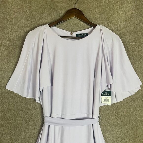 Ralph Lauren Gaelyn Dress Womens 8 Purple Tie-Waist Jersey Flutter Sleeve NEW - Picture 4 of 13